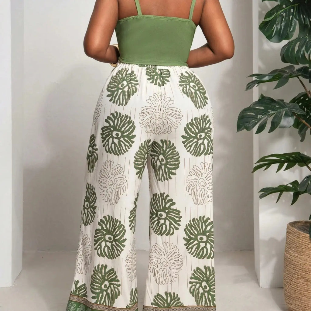 Summer Beach Boho Chic Style Bohemian Tank Top & Wide Leg Pants Set Outfit, Music Festival Theme, Easter, St Patrick's Day, Casual Wear, Floral Pattern Ly6038