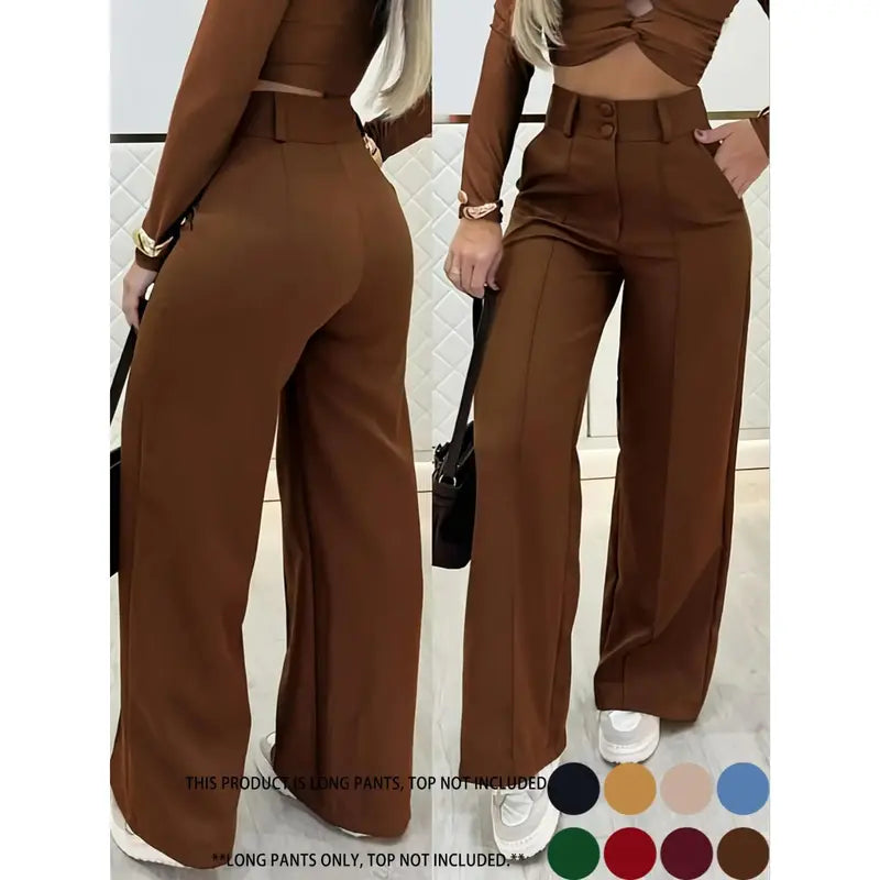Women Wide Leg Pants Double Button Front Versatile Commuter Essential Single Piece Stylish Office Wear High Waist Loose Fit Daily Wear