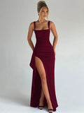 Women's Solid High-Slit Side Sleeveless Bodycon Cami Dress, Elegant Backless Long Dress for Party Club Holiday Beach Evening Formal Wear, Ladies Summer Clothes, Fashion Backless Dress