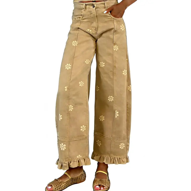 utcoco Women's Floral Print Barrel Jeans - 2026 Y2k Patchwork Wide Leg Baggy Boyfriend Denim Pants, Hang Dry, Party-Ready