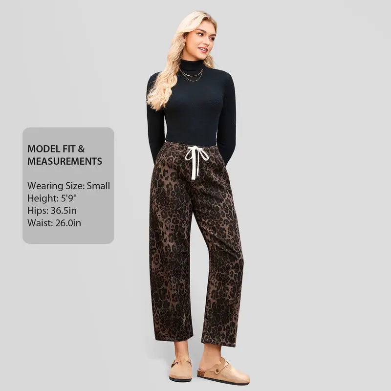 【GRAPENT Barrel Jeans Collection】Women's High-Waisted Stretchy Leopard Print Pull-On Cropped Ankle Denim Bottoms, Stylish Women's Wear for Early Fall Backtoschoolshopping, Women's Fashion Essential