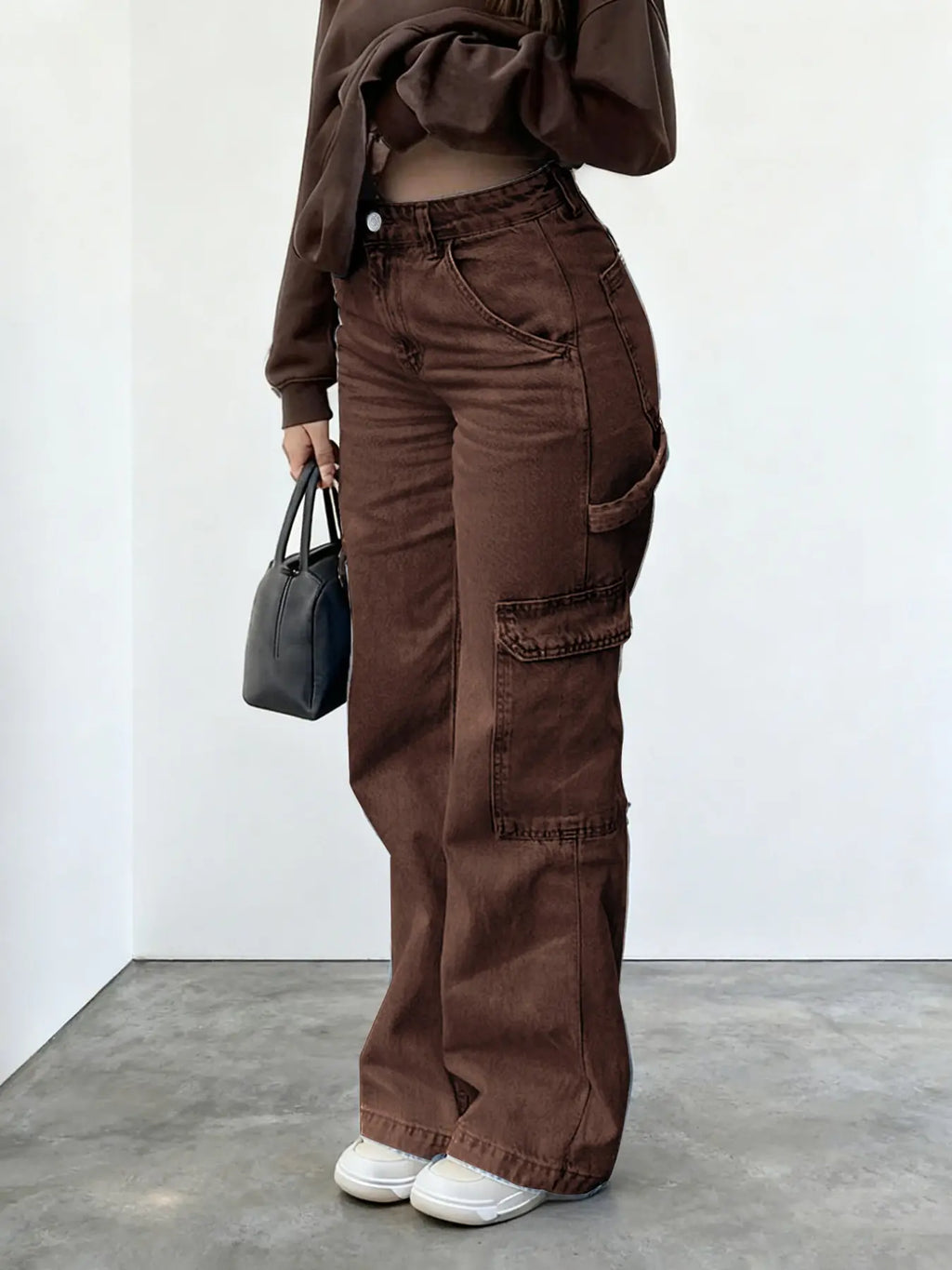 Teen Girl Denim Cargo Pants with Pockets, Loose Legged Pants, Trendy & Comfortable Casual Design, Ideal for Daily Wear & Outdoor Adventures, Cargo Jeans