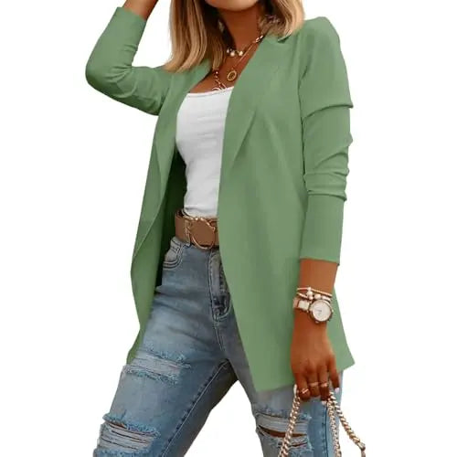 Imily Bela Womens Casual Long Sleeve Blazers Solid Color Knit Blazer Work Office Open Front/Button Down Blazer Jacket Formal Essential