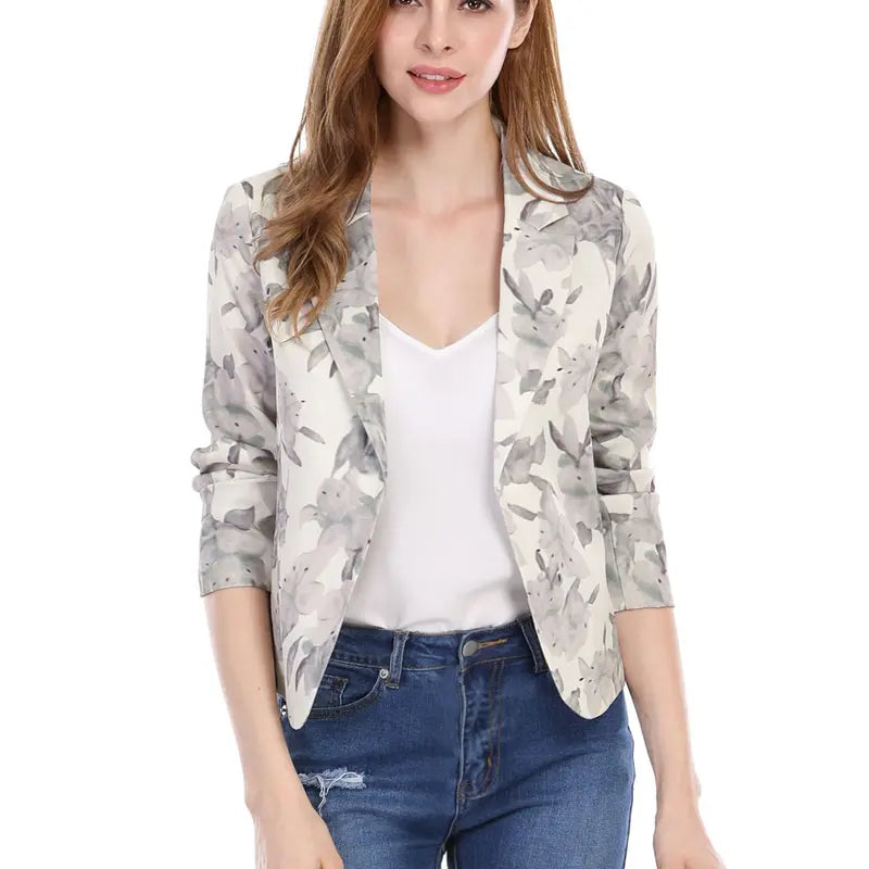INSPIRE CHIC Open Front Business Casual Crop Suit Blazer Jacket