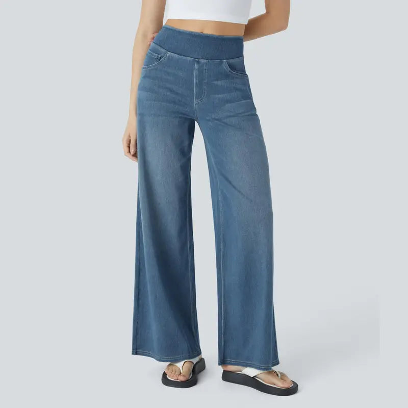 Halara Flex™ High Waisted Pockets Baggy Wide Leg Washed Casual Jeans