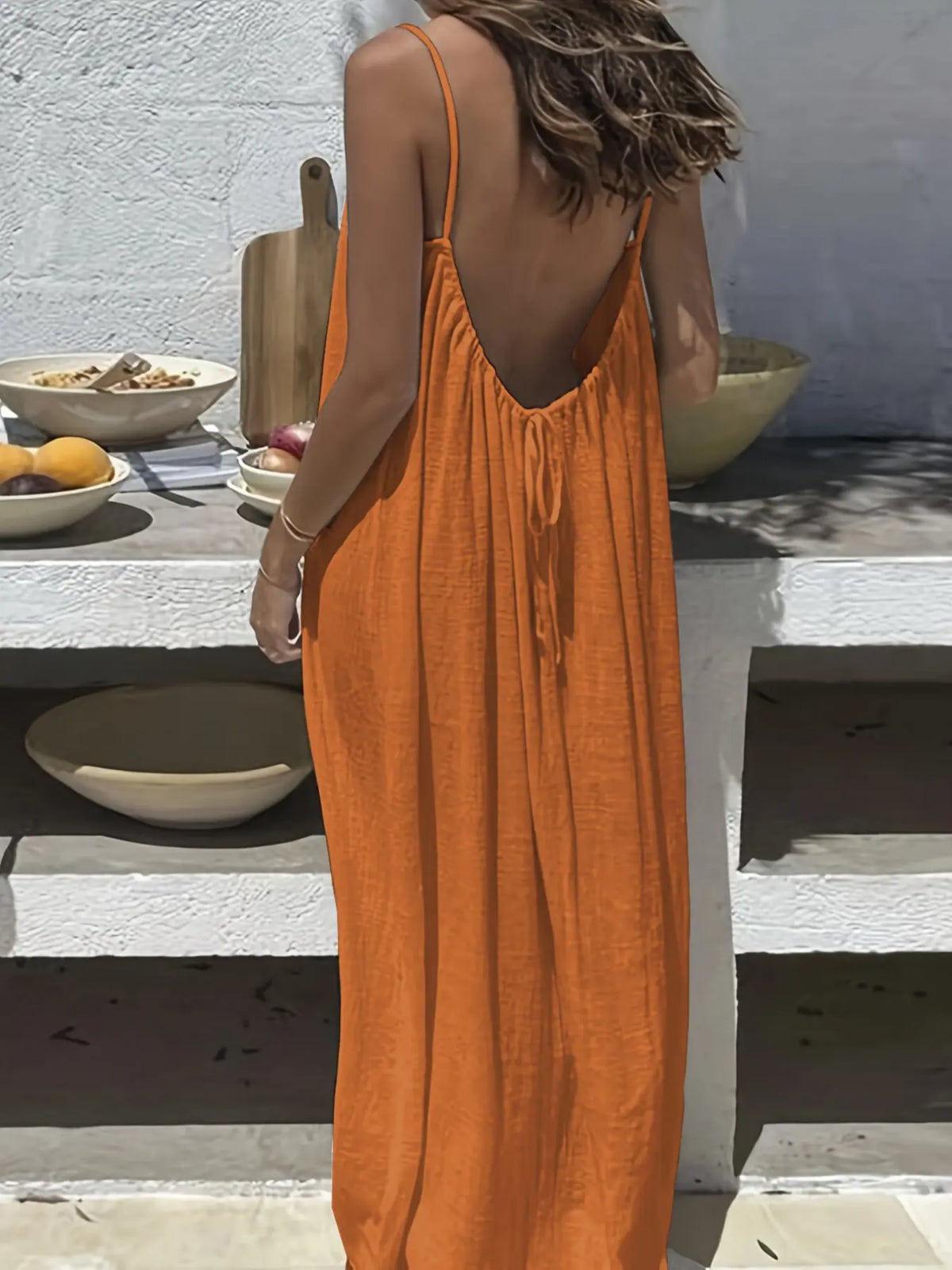 Women's Solid Color Backless Cami Dress, Casual Sleeveless Dress for Summer, Ladies Clothes for Beach Holiday Vacation, Date Night Dresses