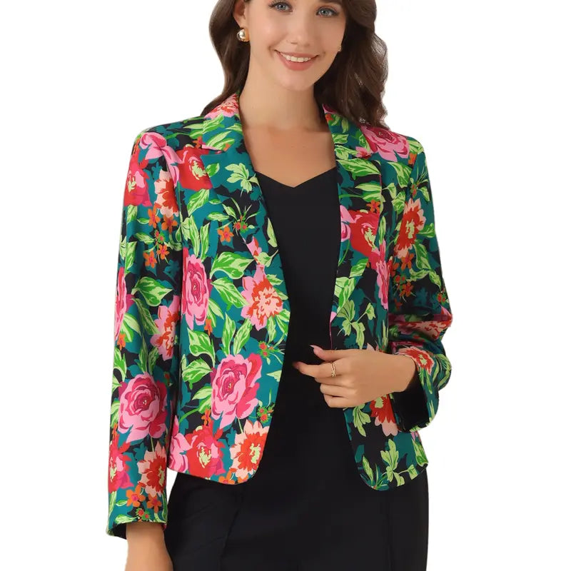 INSPIRE CHIC Open Front Business Casual Crop Suit Blazer Jacket