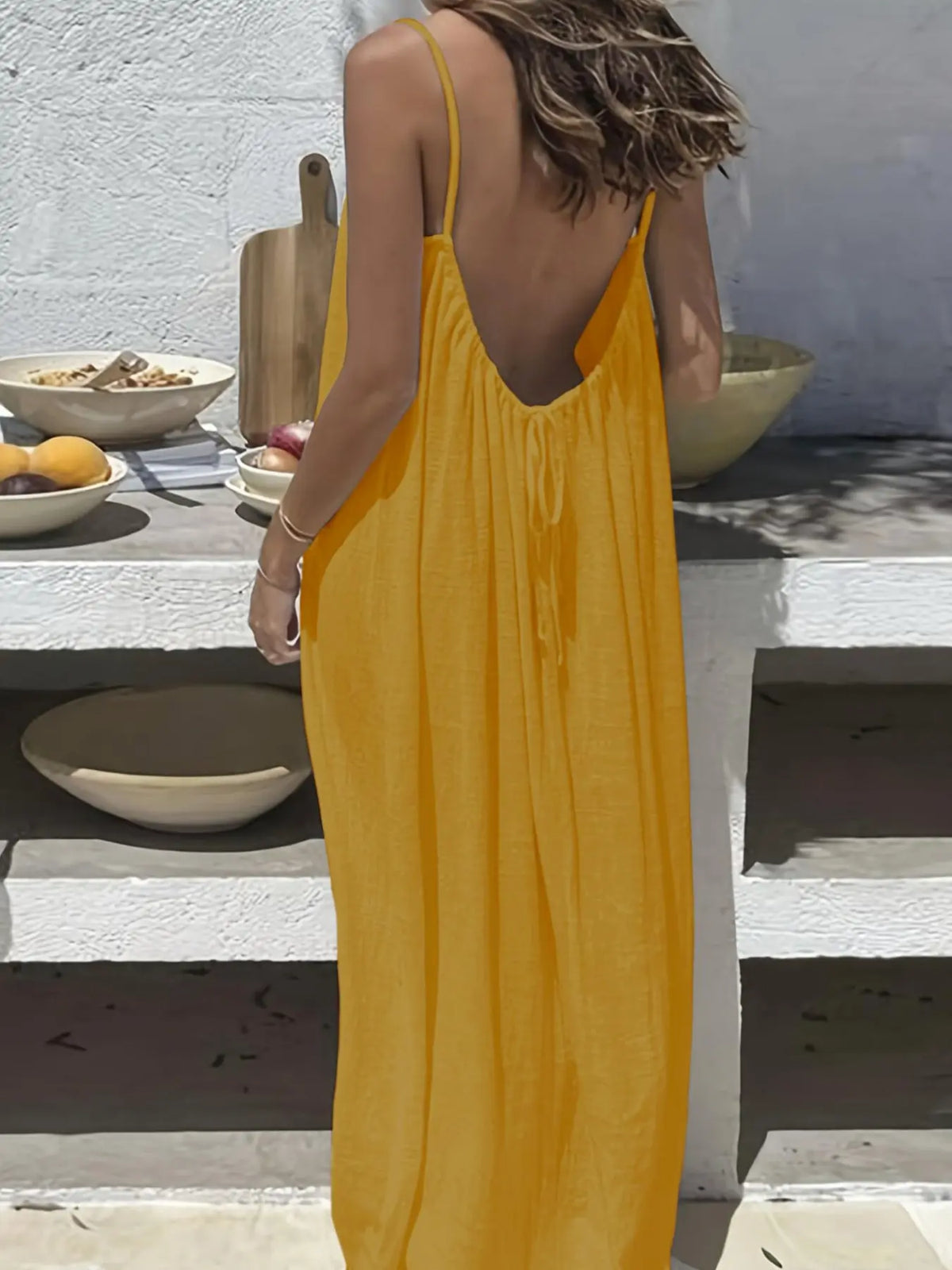 Women's Solid Color Backless Cami Dress, Casual Sleeveless Dress for Summer, Ladies Clothes for Beach Holiday Vacation, Date Night Dresses