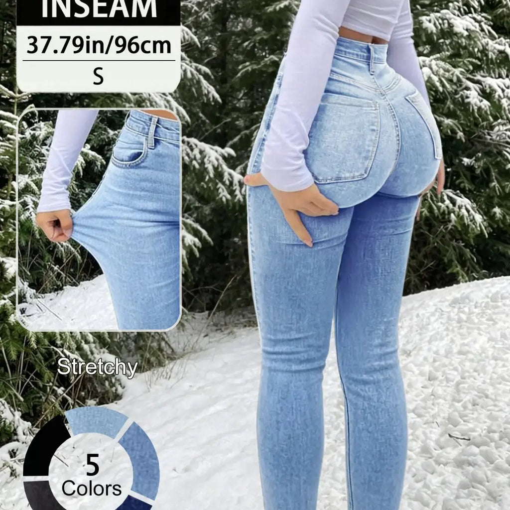 20789# New Elegant Casual Slim-Fit High Waist Fitted Long Pants for Women, All-Season Button Fly Trousers, Plain Surface, Unlined