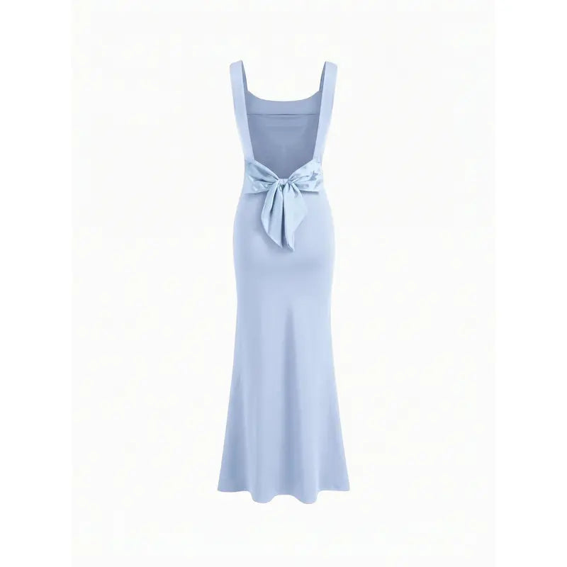 Cider Scoop Neckline Solid Bowknot Backless Maxi Dress Minimalist High Stretch Womenswear