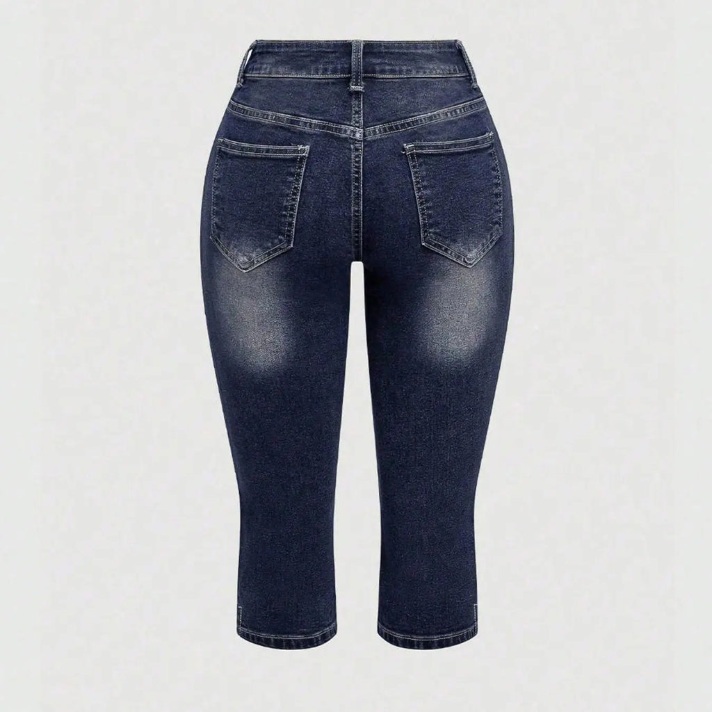 Women's Casual Retro Dragonfly Embroidery Capri Denim Pants, Y2K Stretch Jeans, Comfortable and Stylish, Perfect for Daily Wear, Trendy and Versatile, Streetwear Denim Pants