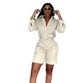 Fashionable Lapel-Collar Casual Long-Sleeve Shirt And Shorts Set