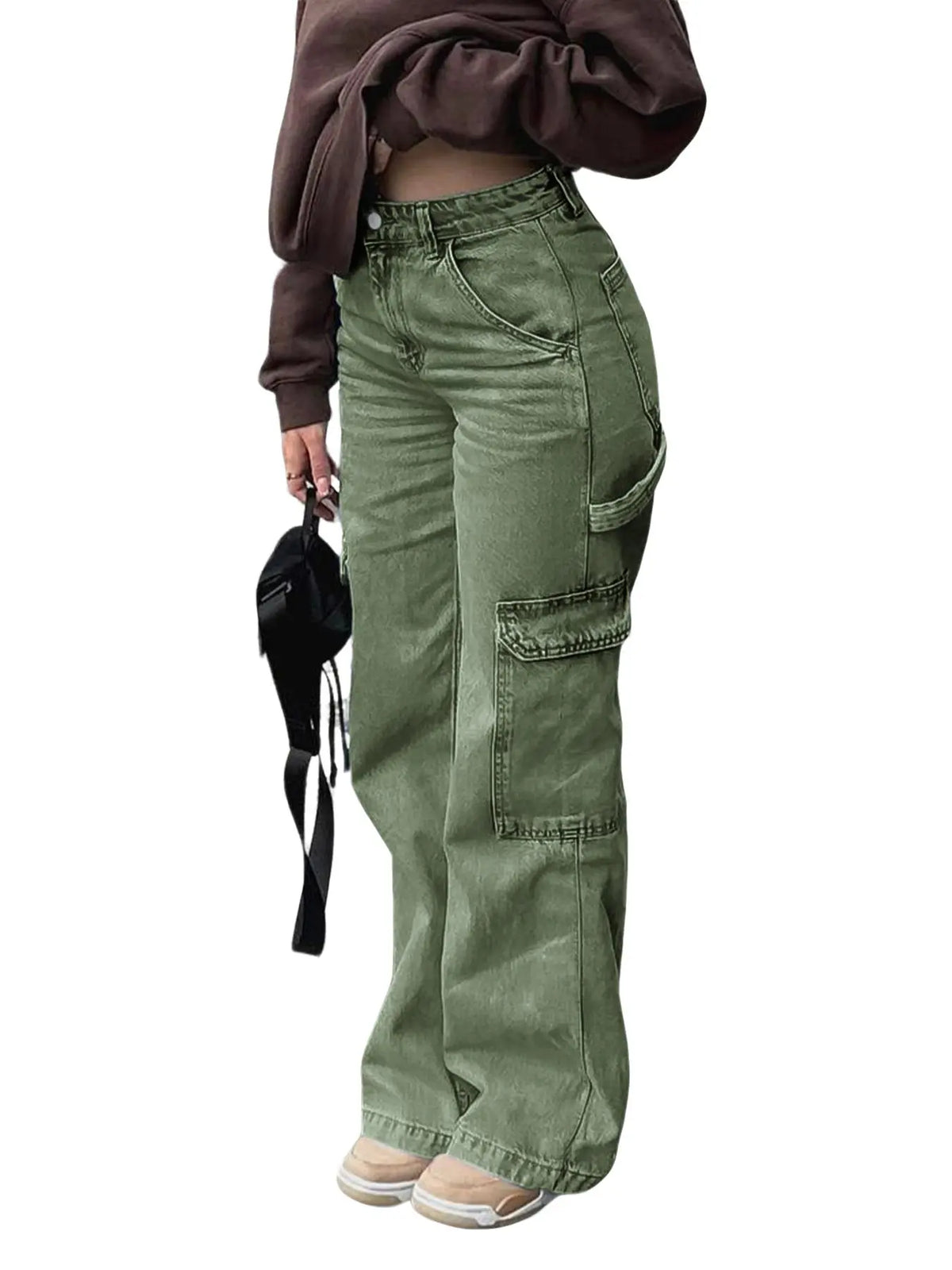 Teen Girl Denim Cargo Pants with Pockets, Loose Legged Pants, Trendy & Comfortable Casual Design, Ideal for Daily Wear & Outdoor Adventures, Cargo Jeans