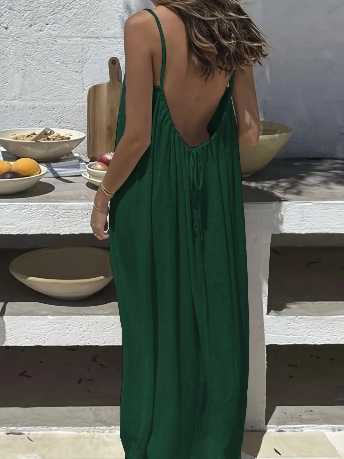 Women's Solid Color Backless Cami Dress, Casual Sleeveless Dress for Summer, Ladies Clothes for Beach Holiday Vacation, Date Night Dresses