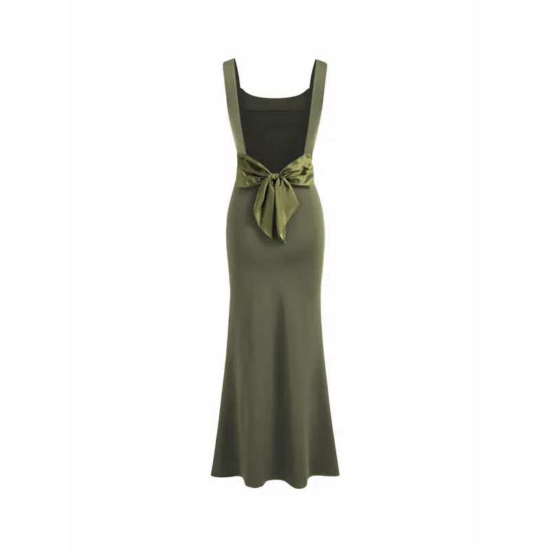 Cider Scoop Neckline Solid Bowknot Backless Maxi Dress Minimalist High Stretch Womenswear