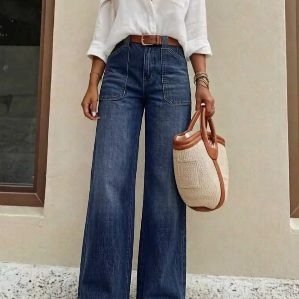 Women's Plus Size High Stretch Washed Denim Baggy Jeans, Frayed Hem Design, Large Pockets, Fashionable All-Season Commuter Wear, No Belt Included