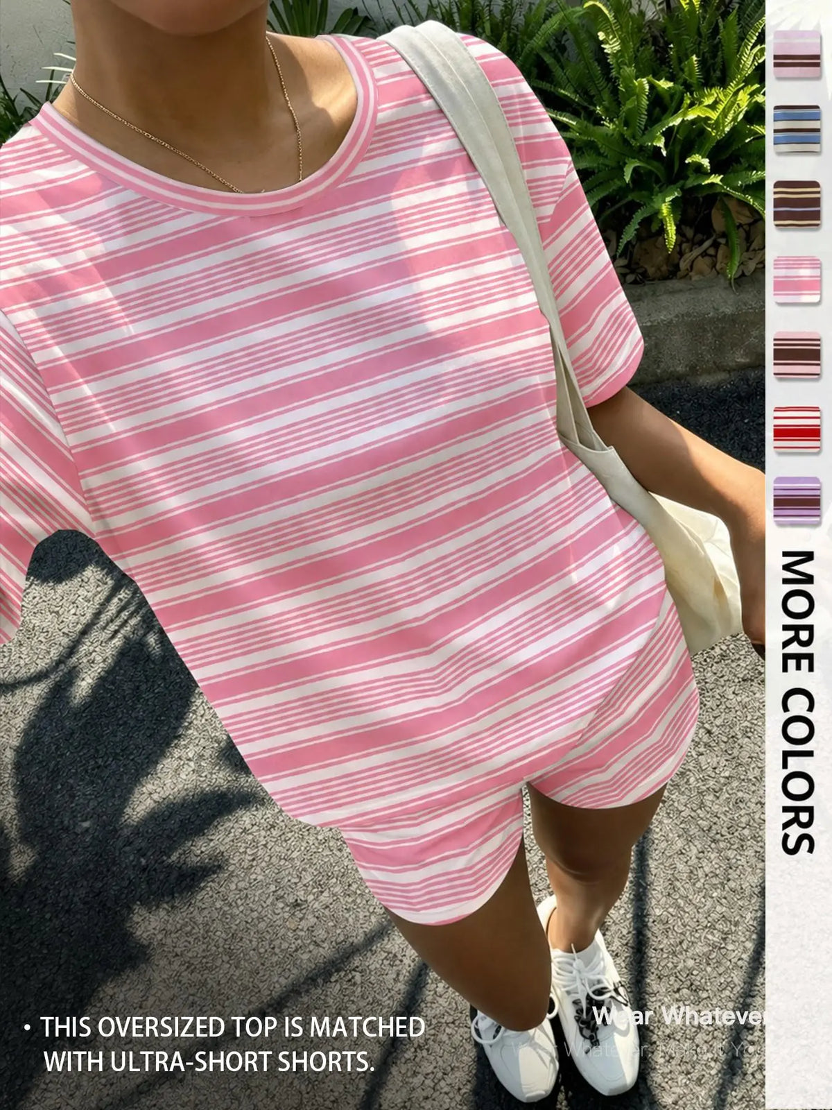 Women's Casual Striped Print Loose-Fit Set, Two Piece Outfit, Summer Wear, Vintage, American Retro Street Style, Perfect for Vacation and All-Day Home Wear, Fashion