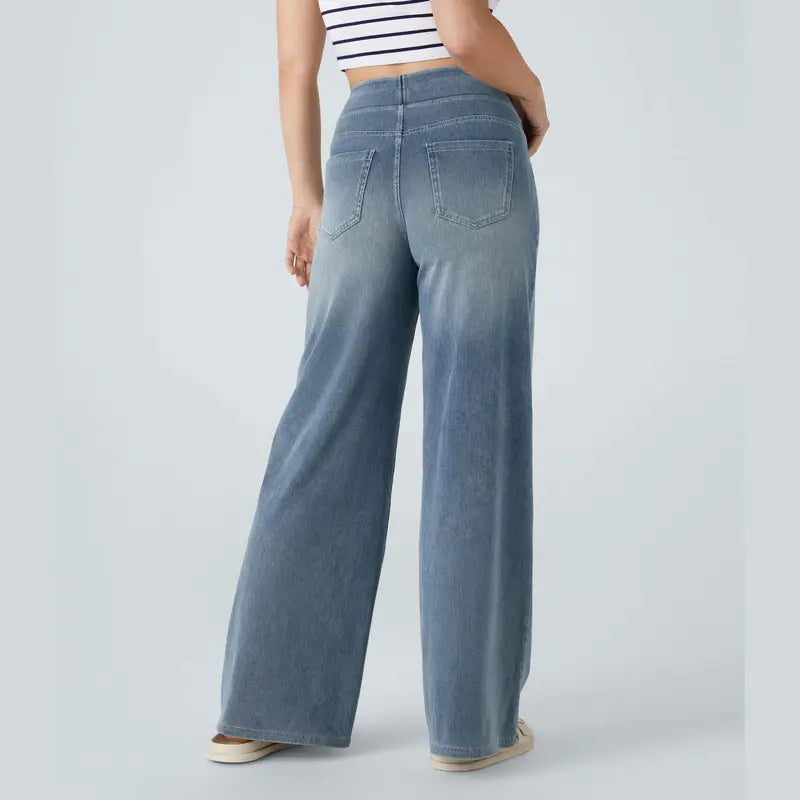 Halara Flex™ High Waisted Pockets Baggy Wide Leg Washed Casual Jeans