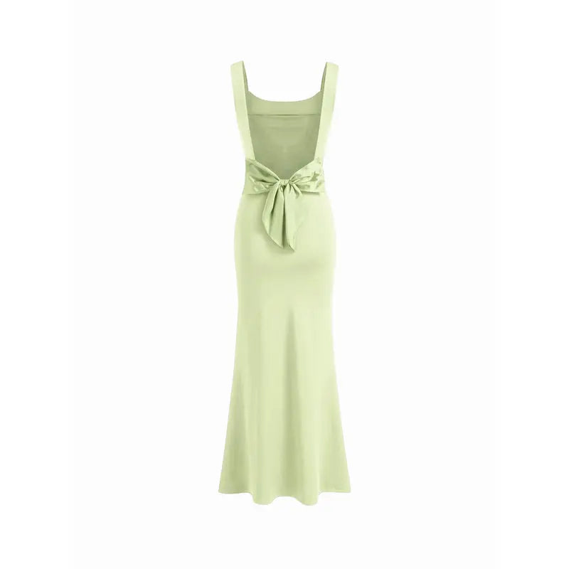 Cider Scoop Neckline Solid Bowknot Backless Maxi Dress Minimalist High Stretch Womenswear