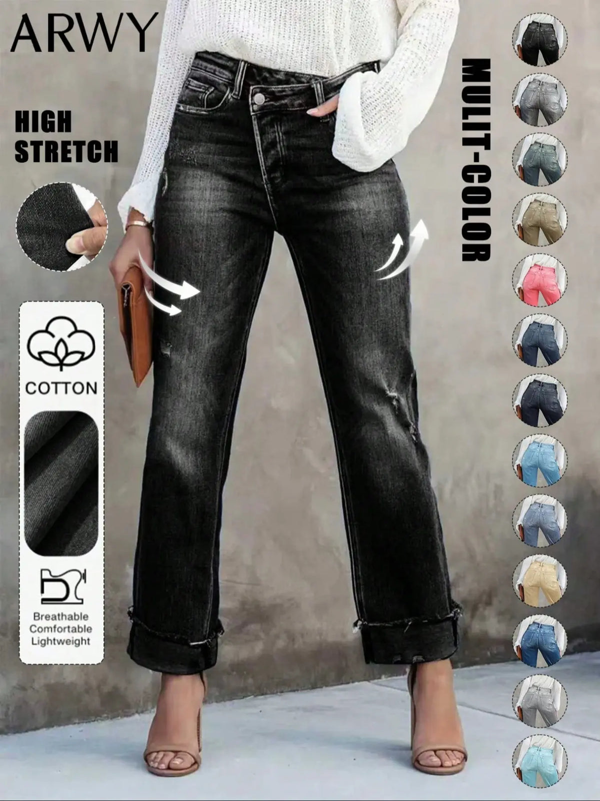 Women's Solid Color Jeans, Casual Comfy Denim Pants for Daily Wear, Ladies Bottoms for All Seasons, Casual Fitted Jeans
