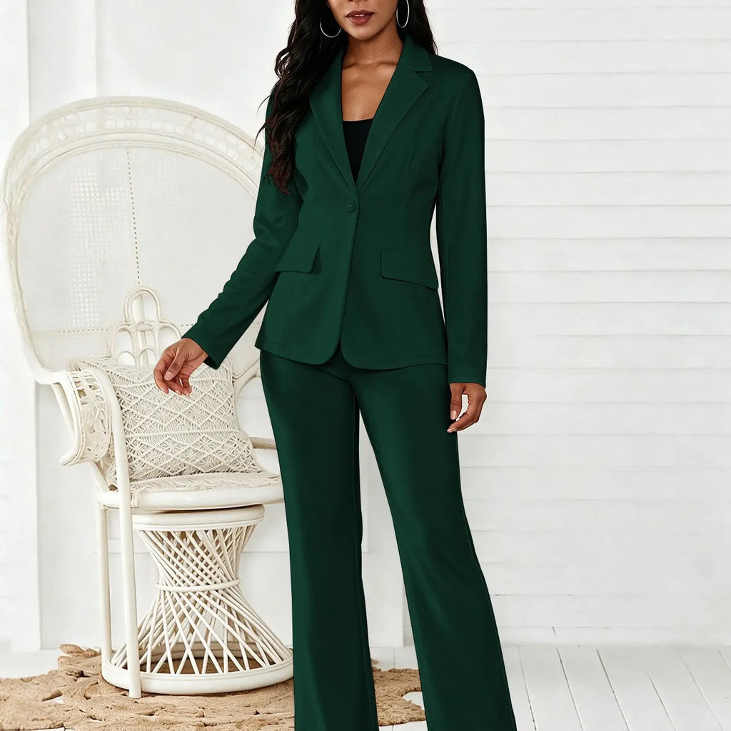 Women's Two-Piece Matching Set, Pants Set Outfit, Plain Button Lapel Fitted Blazer & Suit Pants, Business Casual Long Sleeve Outerwear & Trousers for Daily Outdoor Wear, All Seasons, Essential Business Attire, Work Casual Blazers, Corporate Attire