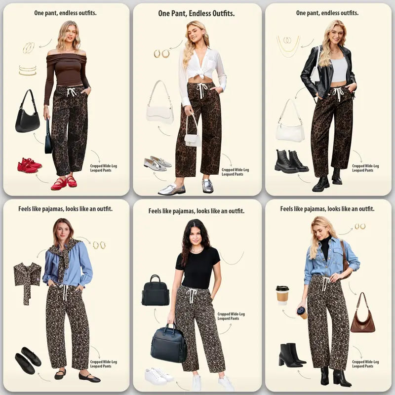 【GRAPENT Barrel Jeans Collection】Women's High-Waisted Stretchy Leopard Print Pull-On Cropped Ankle Denim Bottoms, Stylish Women's Wear for Early Fall Backtoschoolshopping, Women's Fashion Essential