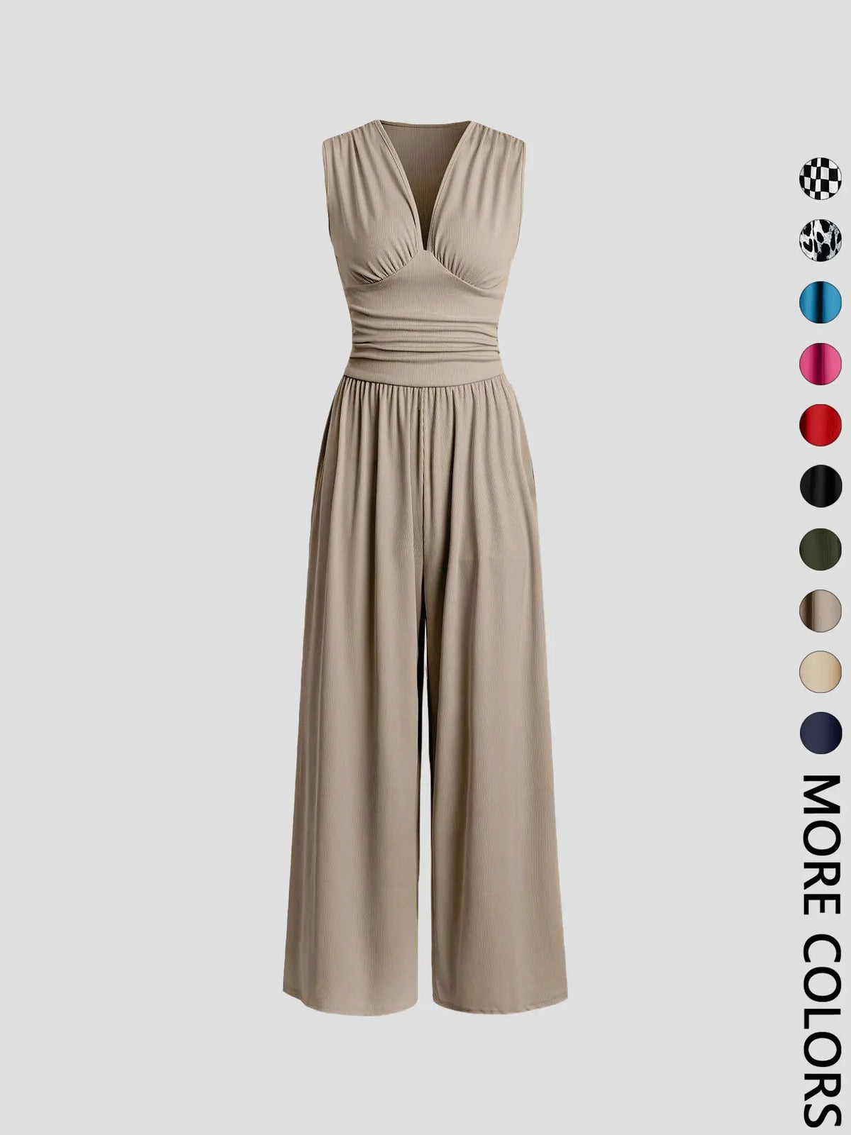 Women's Plain Ruched Deep V Neck Fashion Jumpsuit, Elegant Sleeveless Wide Leg Jumpsuit for Summer, Ladies Clothes for Beach Holiday Vacation
