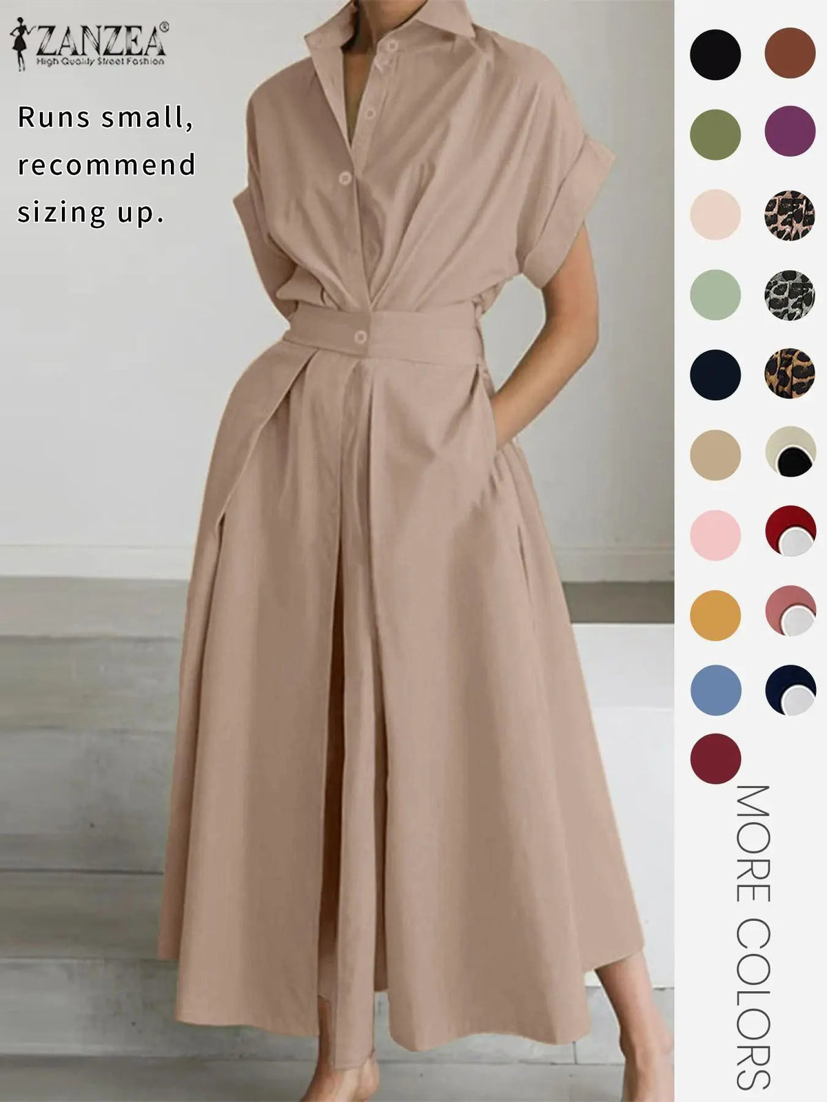 Women's Solid Color Woven Collared Shirt Dress, Basic Casual Short Sleeve Dress for Summer, Ladies Clothes for Daily Wear, Womenswear Fit, Piece, Buttoned Dress, Casual Minimalist Fashion