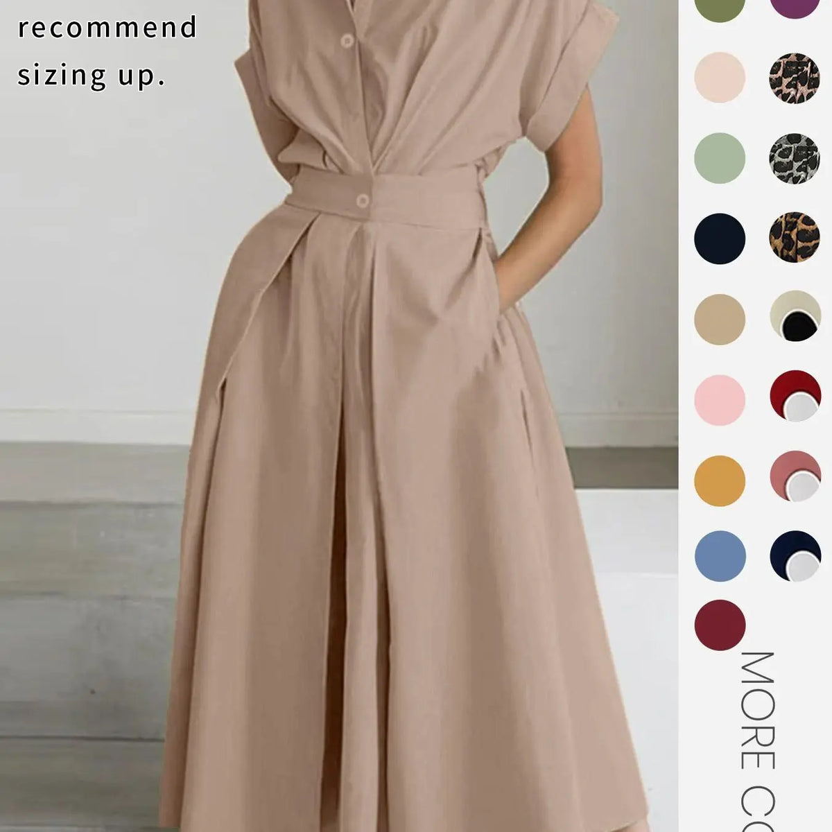 Women's Solid Color Woven Collared Shirt Dress, Basic Casual Short Sleeve Dress for Summer, Ladies Clothes for Daily Wear, Womenswear Fit, Piece, Buttoned Dress, Casual Minimalist Fashion