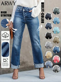 Women's Solid Color Jeans, Casual Comfy Denim Pants for Daily Wear, Ladies Bottoms for All Seasons, Casual Fitted Jeans