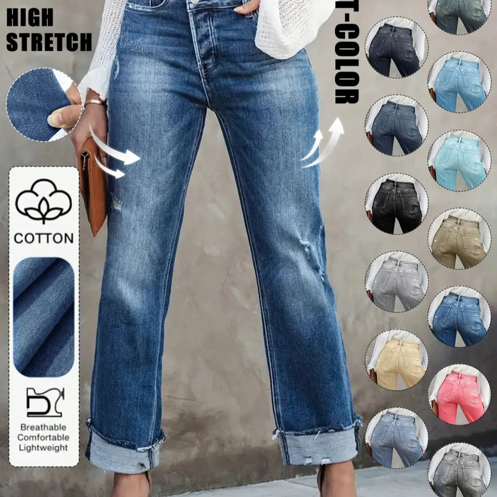 Women's Solid Color Jeans, Casual Comfy Denim Pants for Daily Wear, Ladies Bottoms for All Seasons, Casual Fitted Jeans