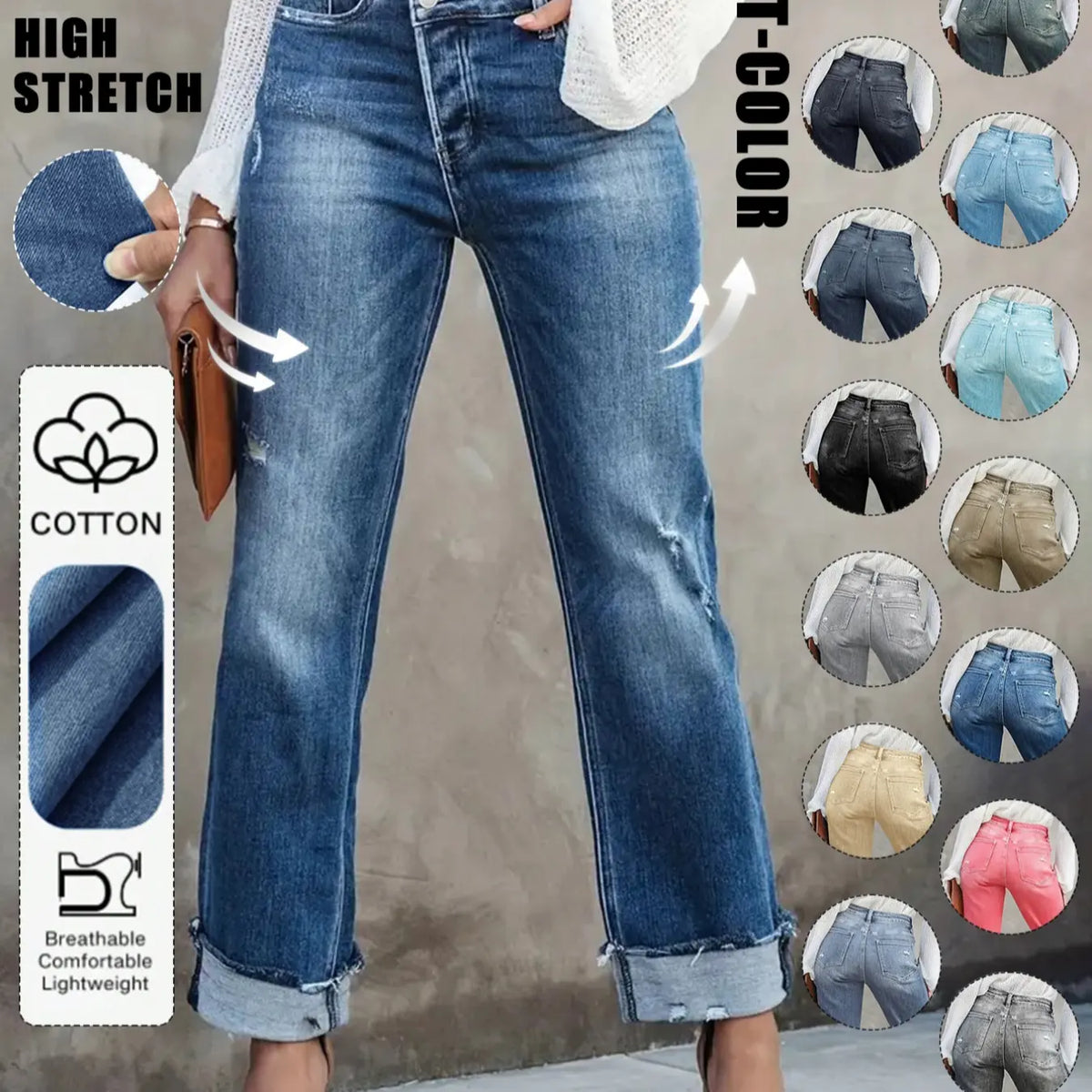 Women's Solid Color Jeans, Casual Comfy Denim Pants for Daily Wear, Ladies Bottoms for All Seasons, Casual Fitted Jeans