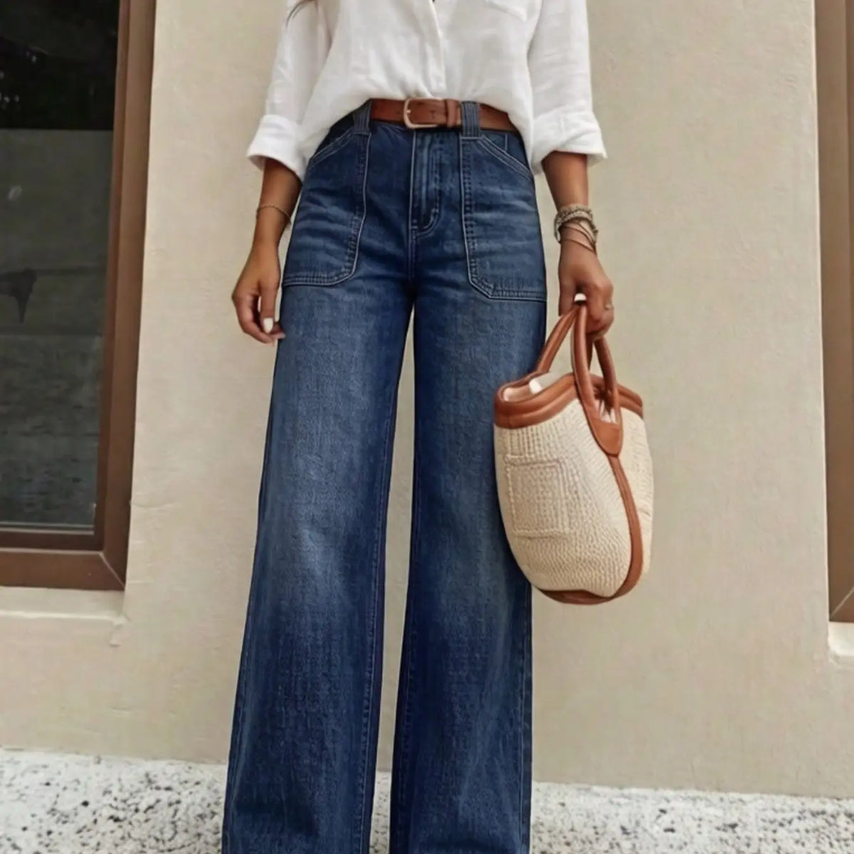 Women's High Waist Loose Straight Leg Denim Jeans Button Pants, Comfortable Casual Style, Perfect for Daily Wear and Outdoor Activities, T-chic, High Waisted Jeans