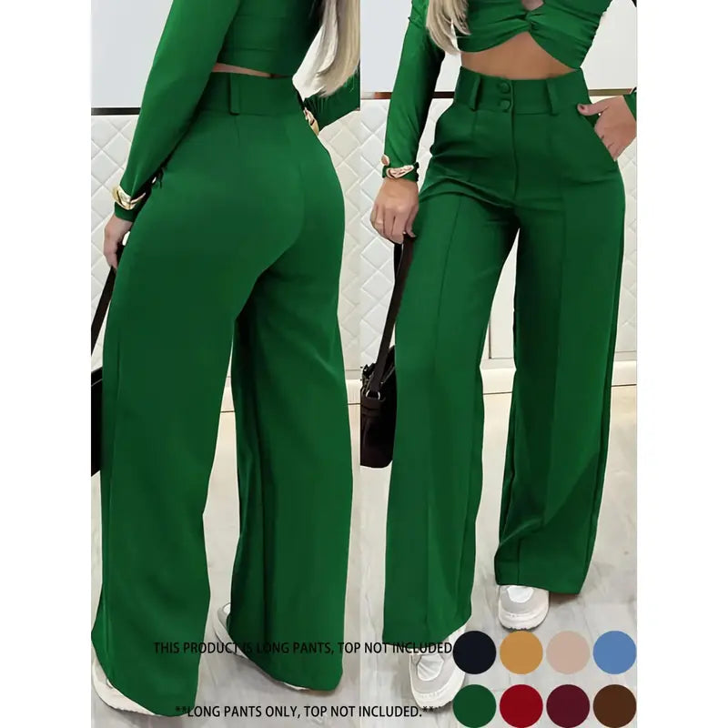 Women Wide Leg Pants Double Button Front Versatile Commuter Essential Single Piece Stylish Office Wear High Waist Loose Fit Daily Wear
