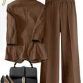 Women's Jacket and Long Pants Set, Pure Color Single Button Loose Sleeveless Blazer, Casual Daily Wear, Classic Office Wear, Comfortable Elegant Minimalist Chic Fashion Design Outfit Nk-Wry-1005