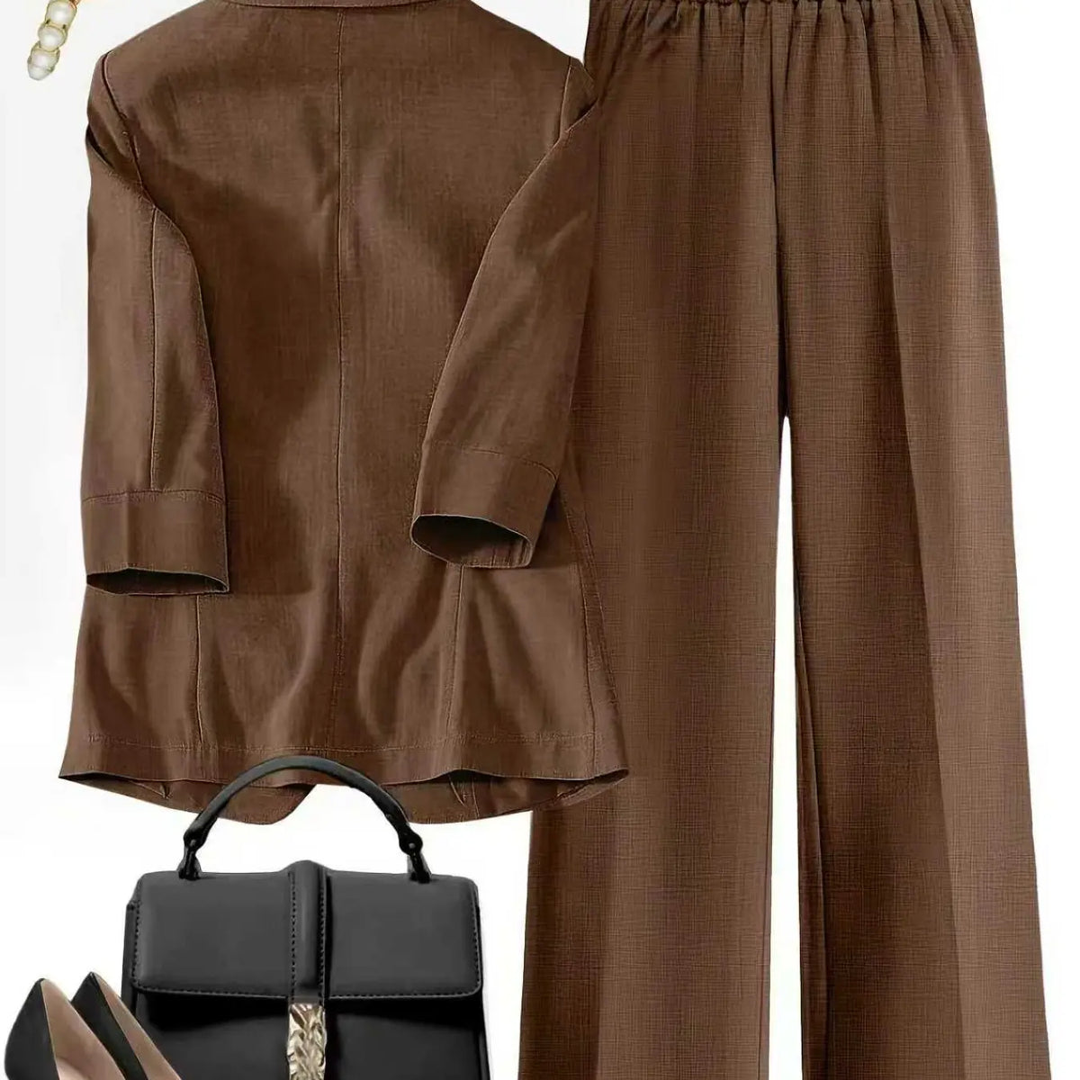 Women's Jacket and Long Pants Set, Pure Color Single Button Loose Sleeveless Blazer, Casual Daily Wear, Classic Office Wear, Comfortable Elegant Minimalist Chic Fashion Design Outfit Nk-Wry-1005