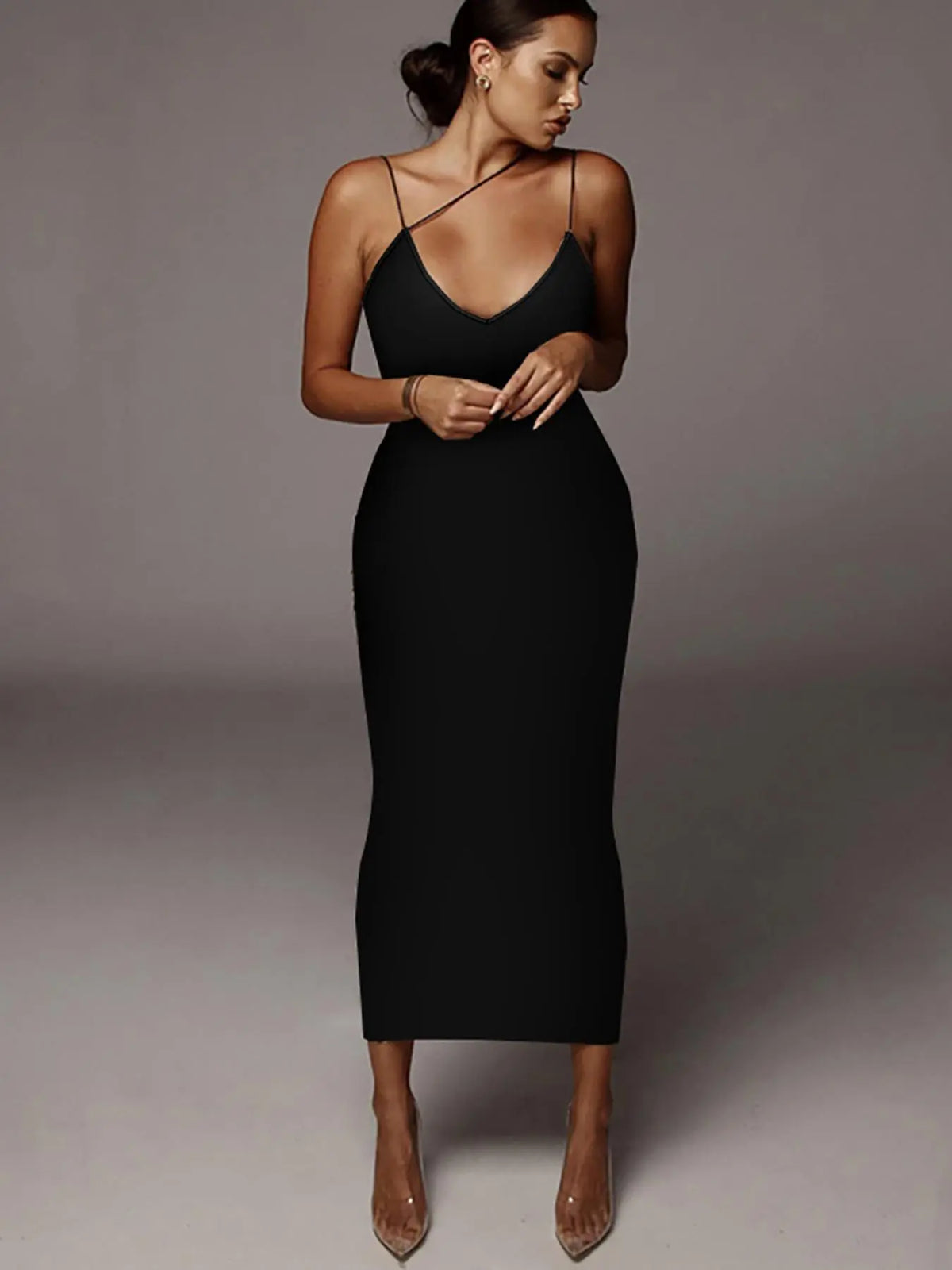 Women's All Over Leopard Print Asymmetrical Cami Dress, Elegant Sleeveless Spaghetti Strap Bodycon Fit Dress for Party Club Night Out, Fashion Chic Sundress, Ladies Summer Clothes, Midi Dress, Womenswear (Light&thin fabic）