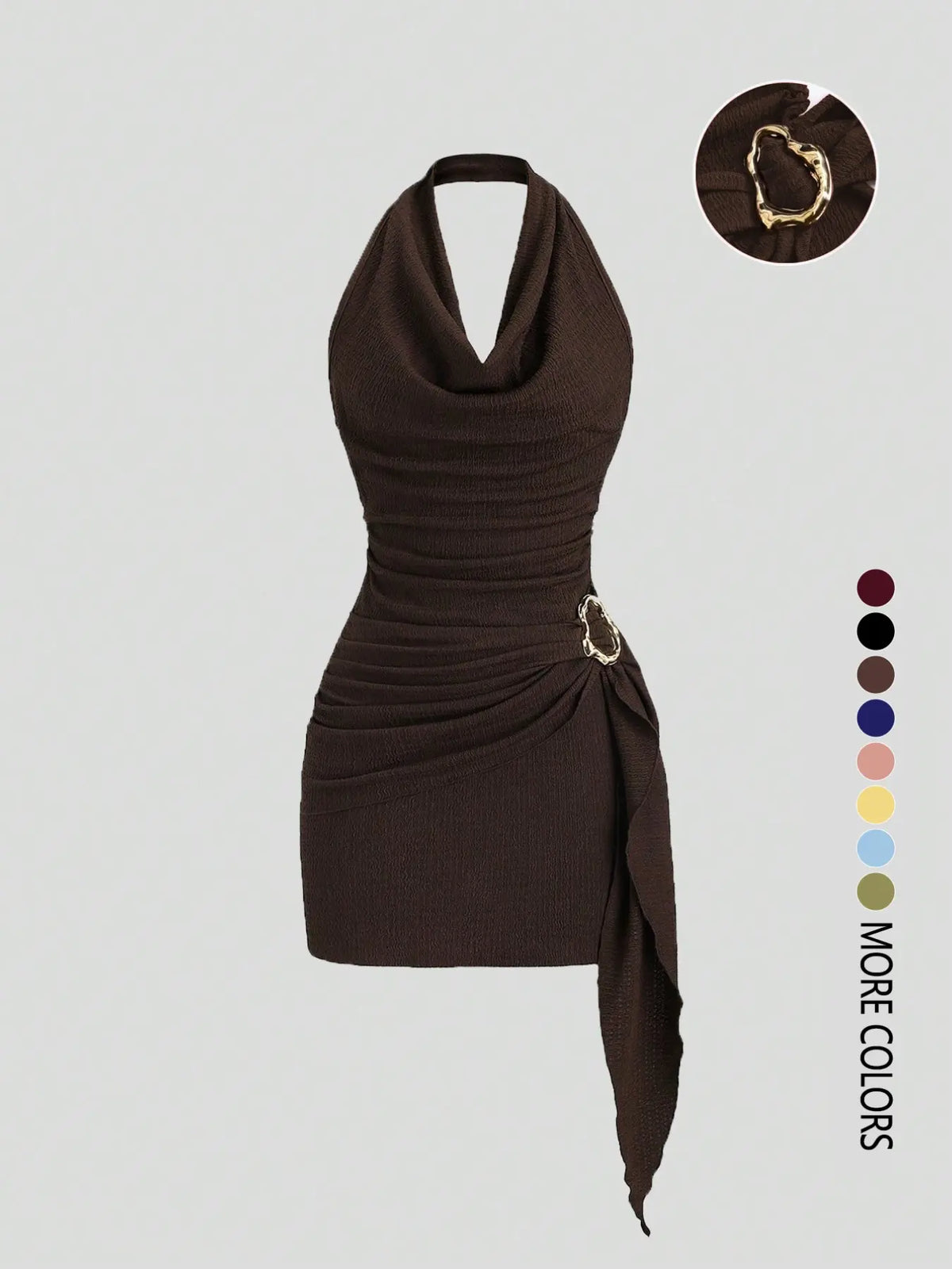 Women's Fashion Solid Color Ruched Halter Fit Dress, Casual Office Wear, Elegant Backless Design, Perfect for Daily Wear, Stylish, Chic and Comfortable Dress, Backless Slim Dress