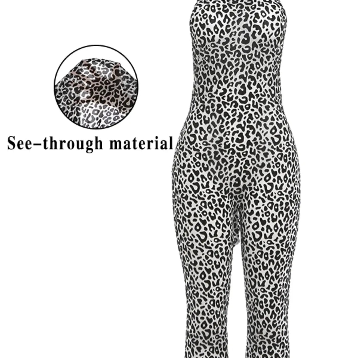 Women's Sexy Mesh Leopard Print Halter Neck Backless Cropped Jumpsuit, Sleeveless High Waist Bodycon Jumpsuit, Fashionable Summer Womenswear Clothing