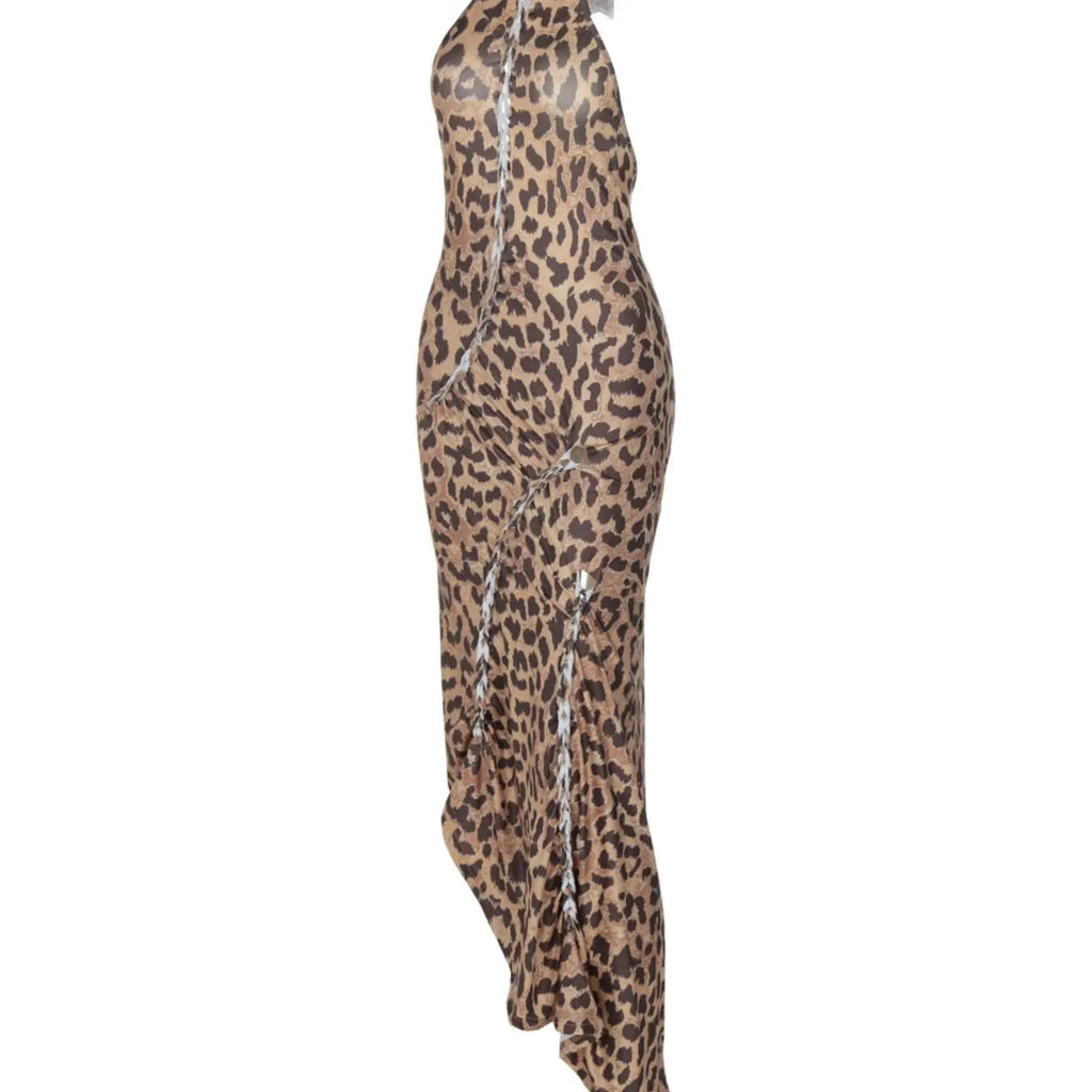 Women's Leopard Print Backless Halter Neck Cut Out Dress, Fashion Casual Sleeveless Dress for Party Club Dating Wear, Ladies Clothes for All Seasons, Backless Cocktail Dress