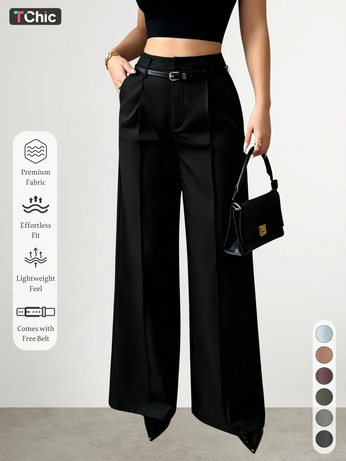 New Women's High-Waisted Wide-Leg Suit Pants Pleated Design with Belt, Casual Elegant Comfortable Fit Style for Daily Commute