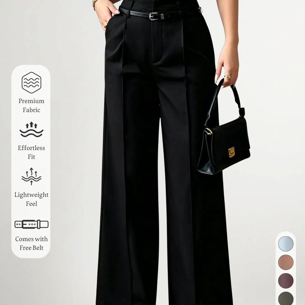 New Women's High-Waisted Wide-Leg Suit Pants Pleated Design with Belt, Casual Elegant Comfortable Fit Style for Daily Commute