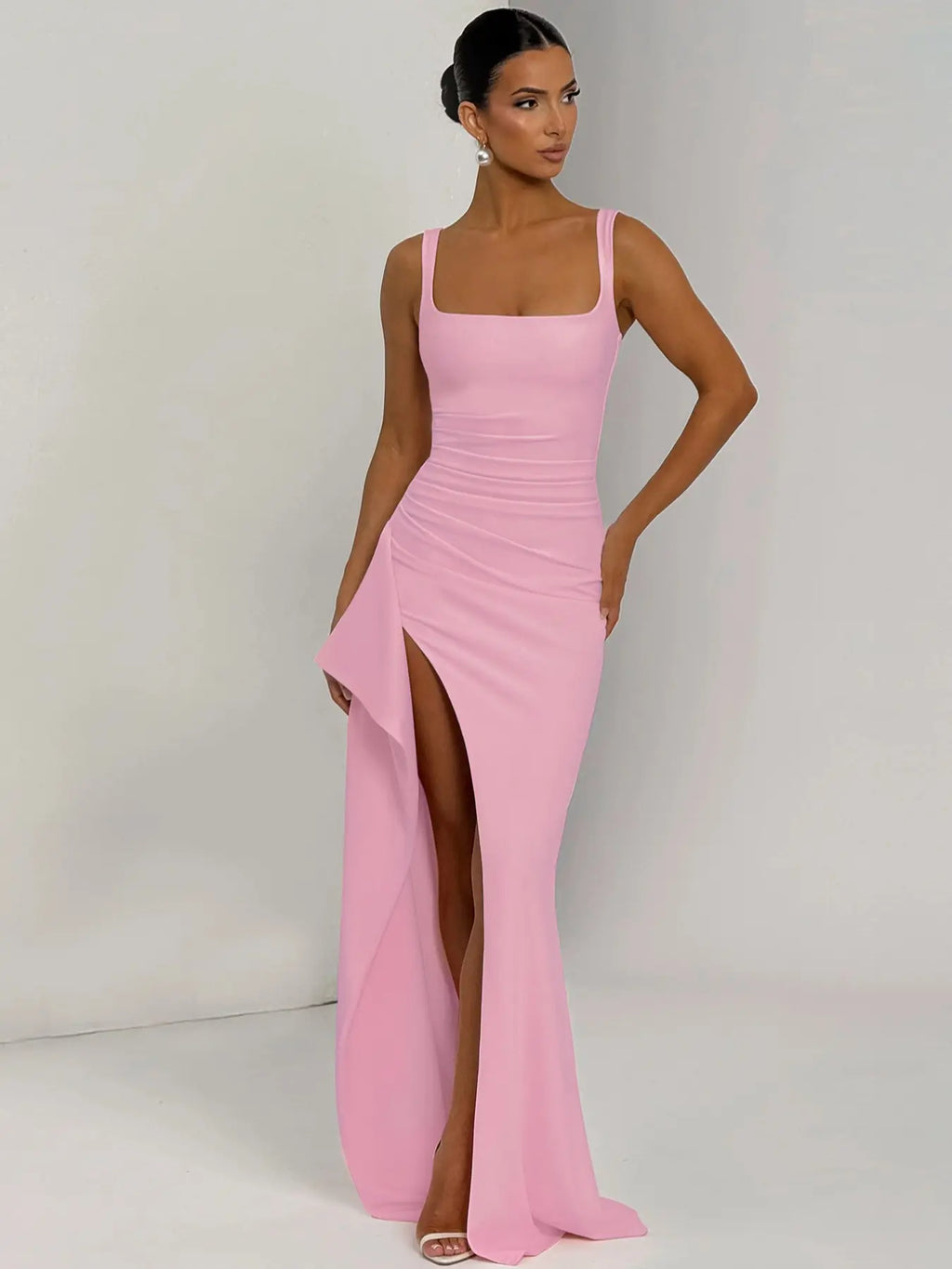 Women's Solid High-Slit Side Sleeveless Bodycon Cami Dress, Elegant Backless Long Dress for Party Club Holiday Beach Evening Formal Wear, Ladies Summer Clothes, Fashion Backless Dress