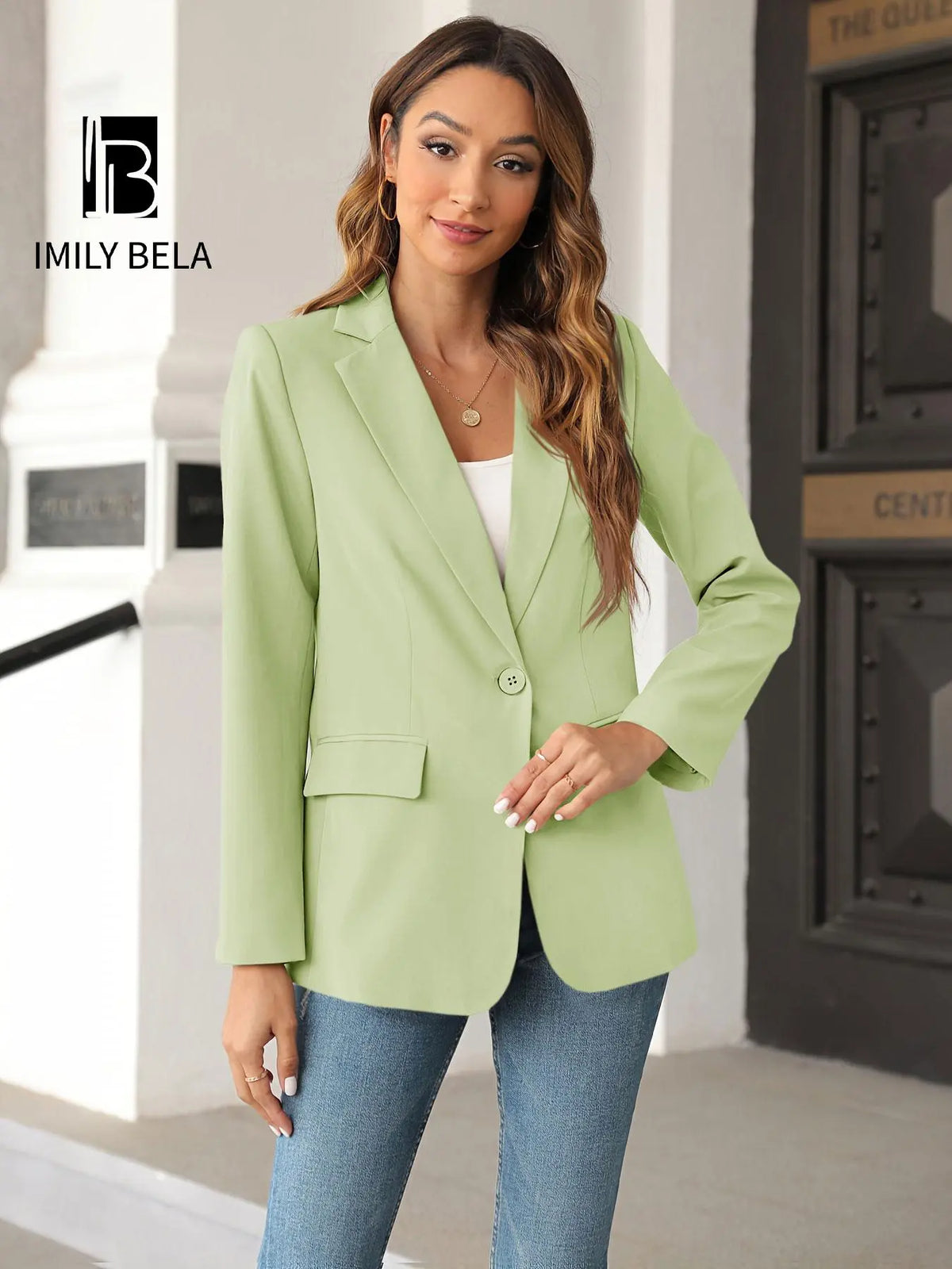Women's Solid Button Lapel Collar Blazer, Elegant Business Suits Outerwear for Work Office Business, Minimalist Ladies Spring & Fall Clothes, Womenswear, Solid Color Blazer, Office Blazer Jacket, Lapel Neckline Blazer