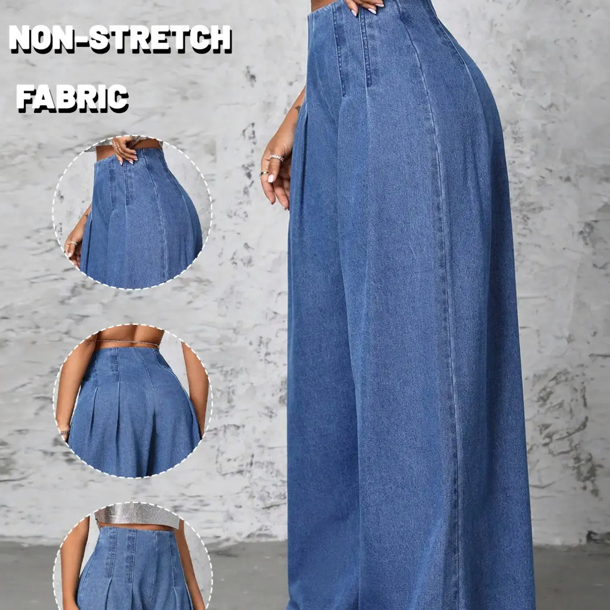 Women High Waist Pleated Front Wide Leg Jeans, Non Stretch Casual Loose Fit Palazzo Denim Trousers, Streetwear Fashion