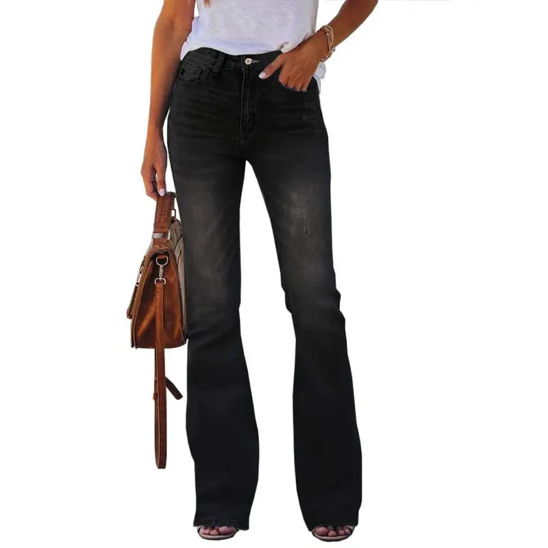 Flowyair Women's High-Waisted Stretch Denim Bottoms - Minimalist Basic Fitted Flare, Boyfriend, Bootcut Jeans for Summer Outfits, Vacation Wear