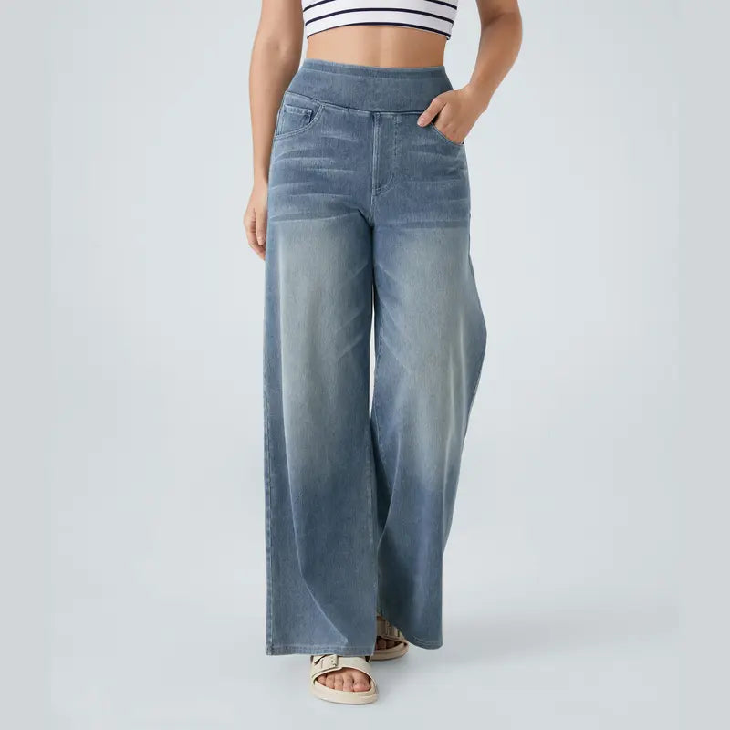 Halara Flex™ High Waisted Pockets Baggy Wide Leg Washed Casual Jeans