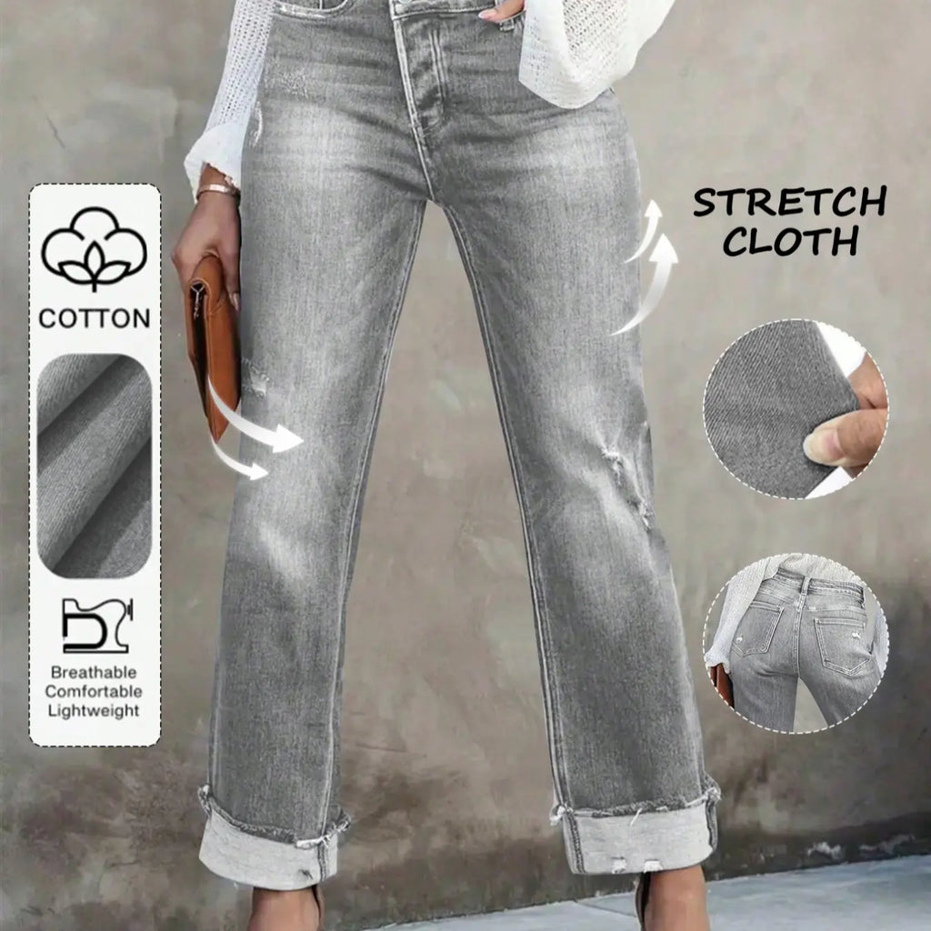 Women's Solid Color Jeans, Casual Comfy Denim Pants for Daily Wear, Ladies Bottoms for All Seasons, Casual Fitted Jeans