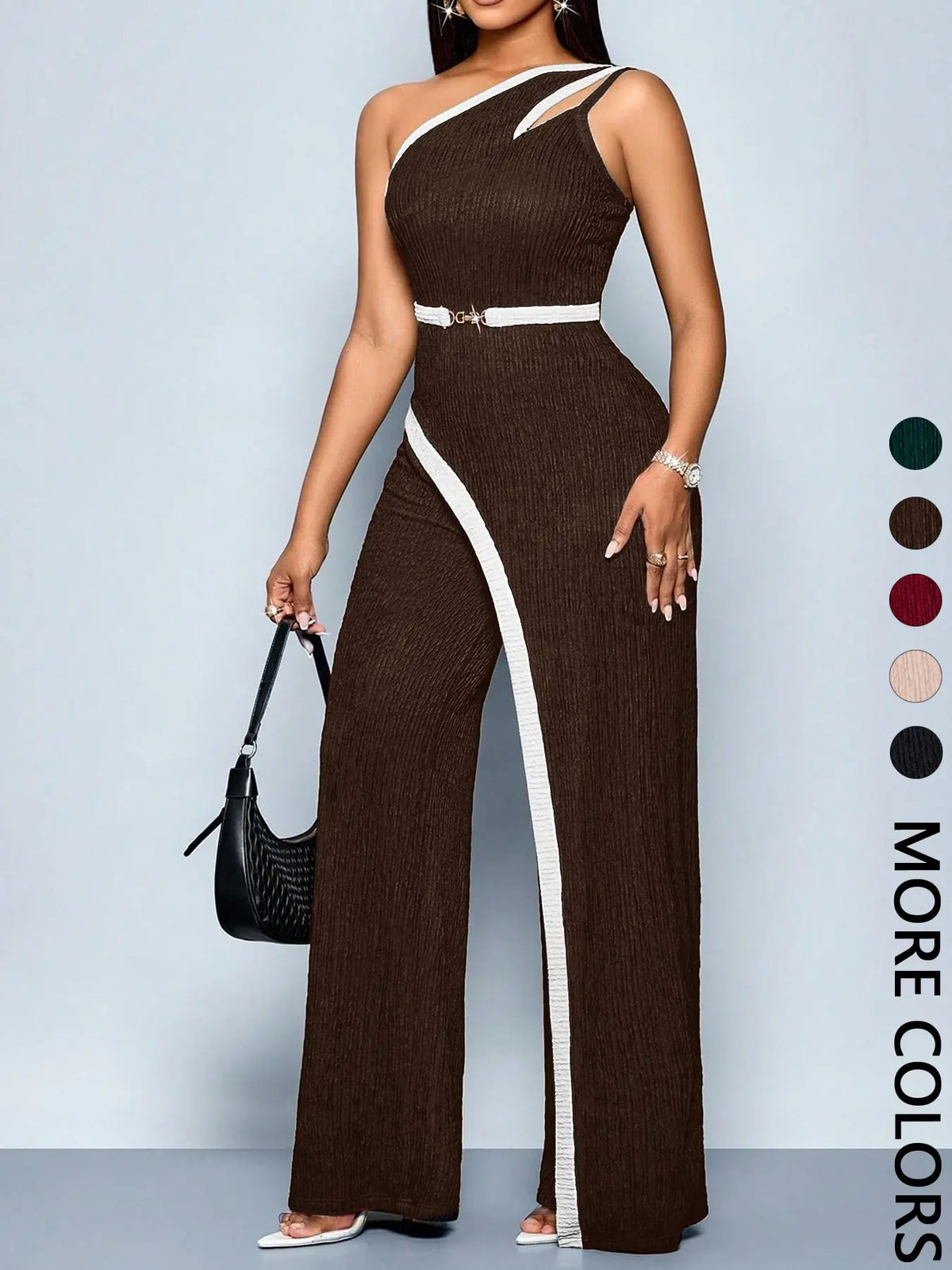 Women's Chic Comfortable Fit Asymmetrical Jumpsuit, Stylish One Shoulder Sleeveless Cut Out Wide Leg Jumpsuit, Perfect for Casual Wear, Cutout, Casual Fashion Jumpsuit