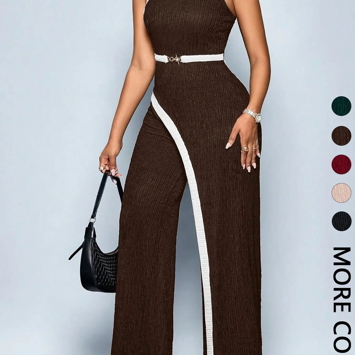 Women's Chic Comfortable Fit Asymmetrical Jumpsuit, Stylish One Shoulder Sleeveless Cut Out Wide Leg Jumpsuit, Perfect for Casual Wear, Cutout, Casual Fashion Jumpsuit